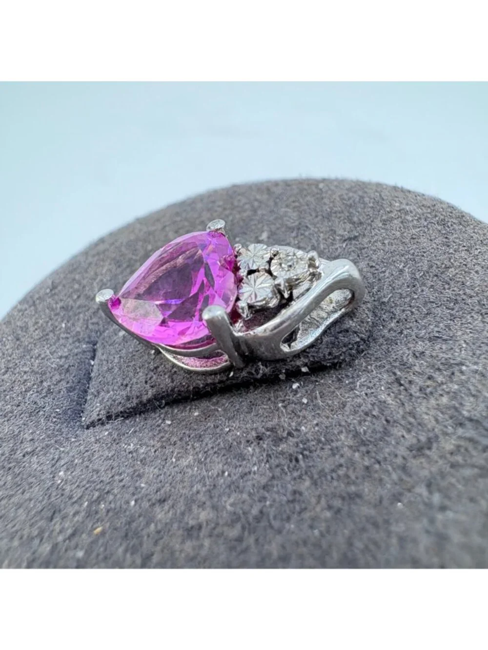 Natural Diamond & Pink CZ Heart Pendant Sterling Silver 925 Size 0.5